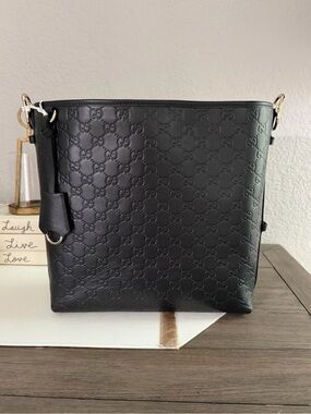 Gucci Black Embossed GG Leather Shoulder Bag